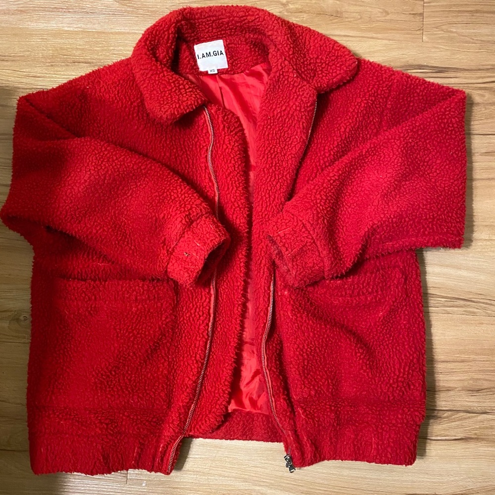 I am Gia Teddy Jacket Red